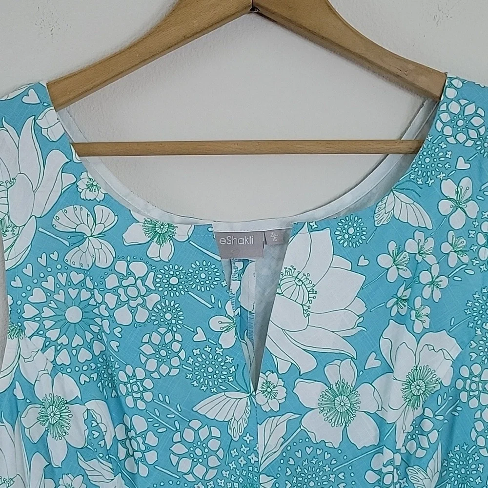 Eshakti Blue Floral Retro Sleeveless Dress Size XL/16
